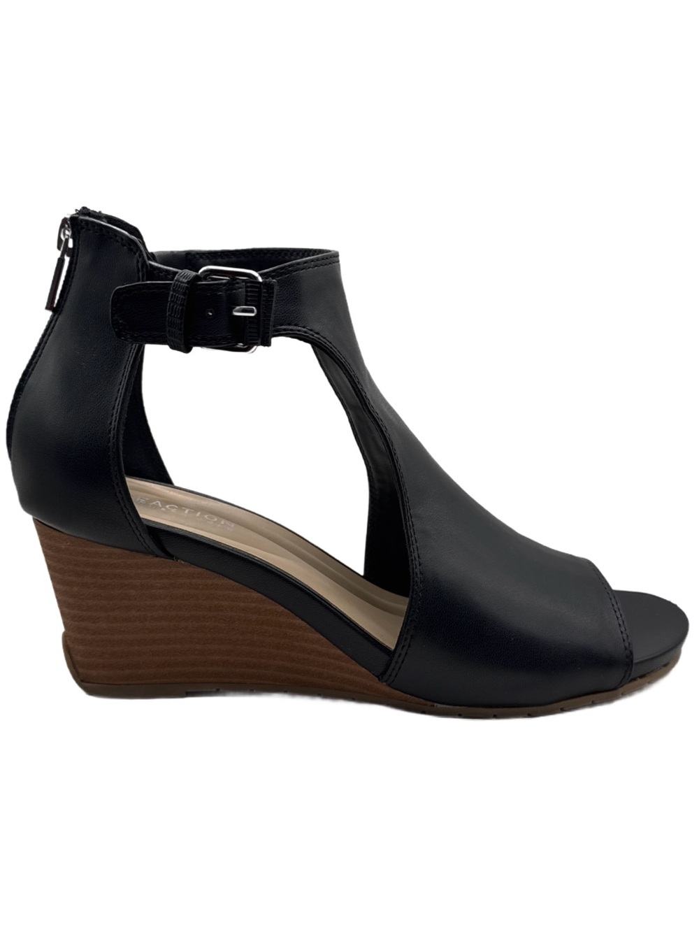 Kenneth Cole Reaction Gracie Wedge Sandals Black Peep Toe Women's Size 9 Med